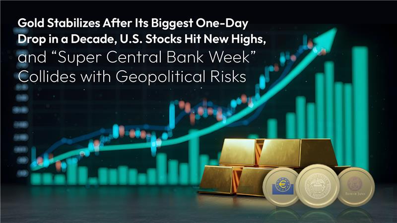 You are currently viewing Amillex Daily Market Review: Gold Stabilizes After Its Biggest One-Day Drop in a Decade, U.S. Stocks Hit New Highs, and “Super Central Bank Week” Collides with Geopolitical Risks